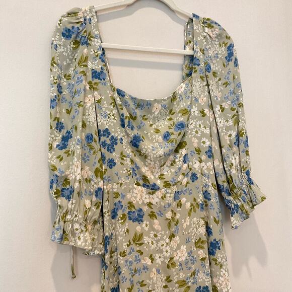 REFORMATION Enid Dress Green Blue Floral Midi Dress - Picture 3 of 7